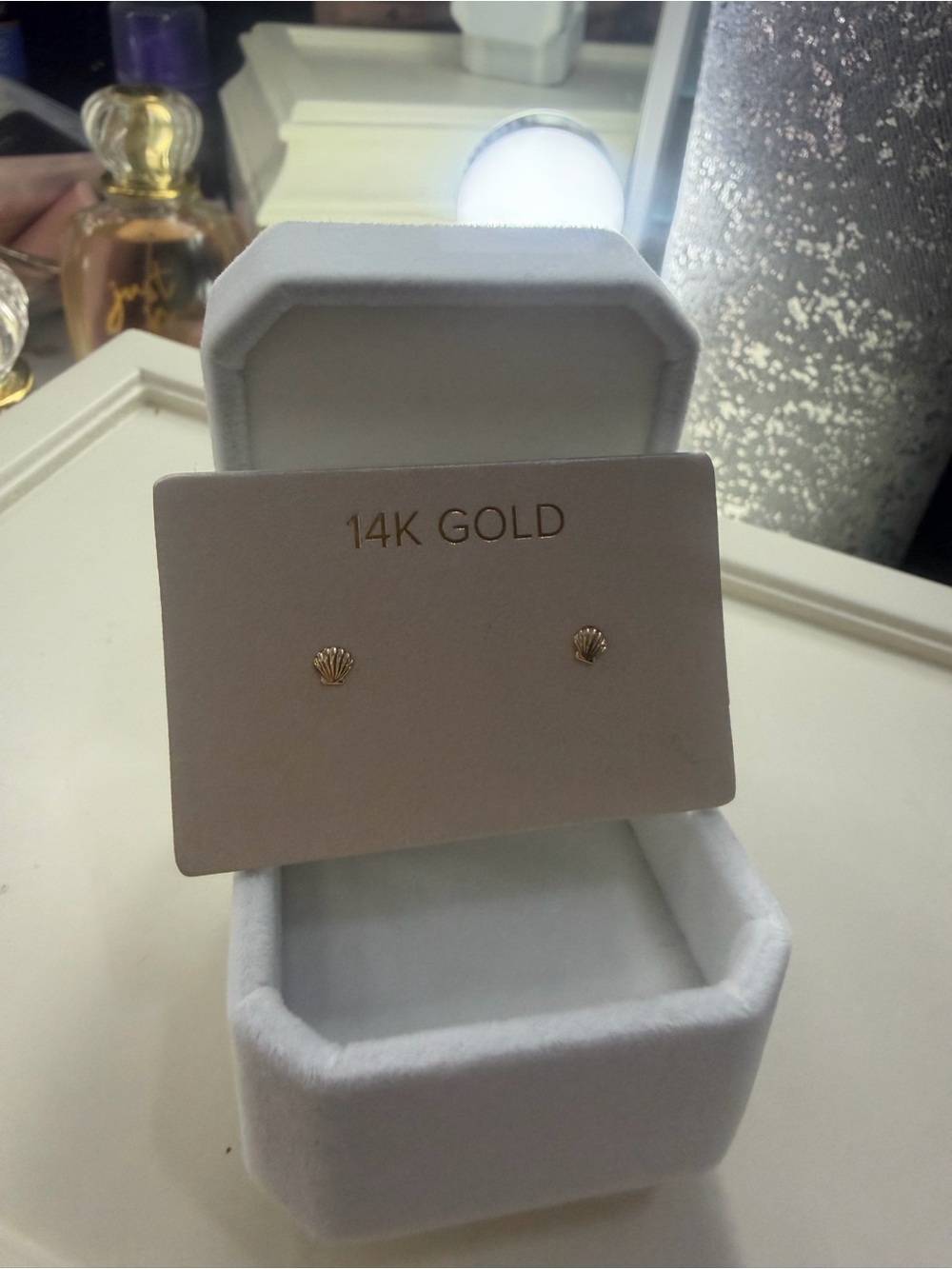 14k gold mini shell earrings